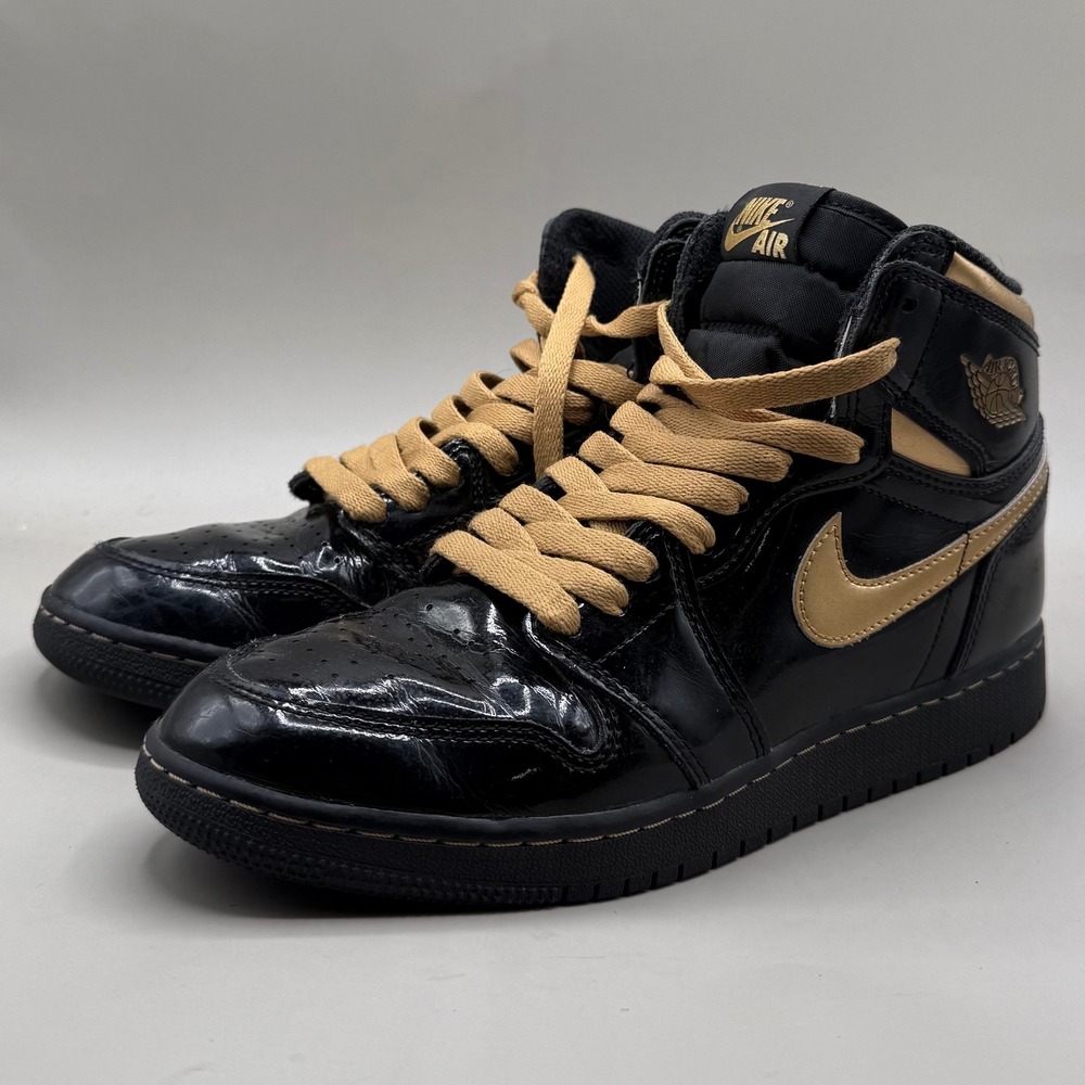 Jordan 1 Retro High OG Kids 6Y Patent Leather Black Metallic Gold 575441-032